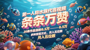第一人称水族代言视频，条条万赞，20条作品涨粉8.5万，多种变现方式月，入五位数-LH资源分享网