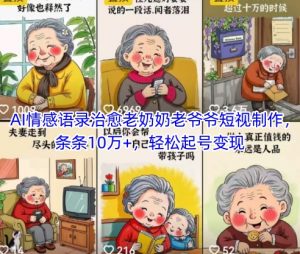 AI情感语录治愈老奶奶老爷爷短视制作，条条10万+，轻松起号变现-LH资源分享网