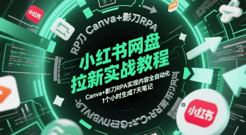 小红书网盘拉新实战教程，Canva+影刀RPA实现内容全自动化，1个小时生成7天笔记-LH资源分享网
