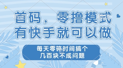 首码，零撸模式，有快手就可以做，每天零碎时间搞个几张不成问题【揭秘】-LH资源分享网