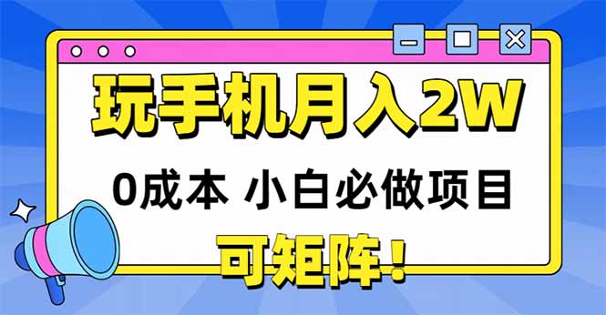玩玩手机月入20000+，0成本小白必做项目，可矩阵-LH资源分享网