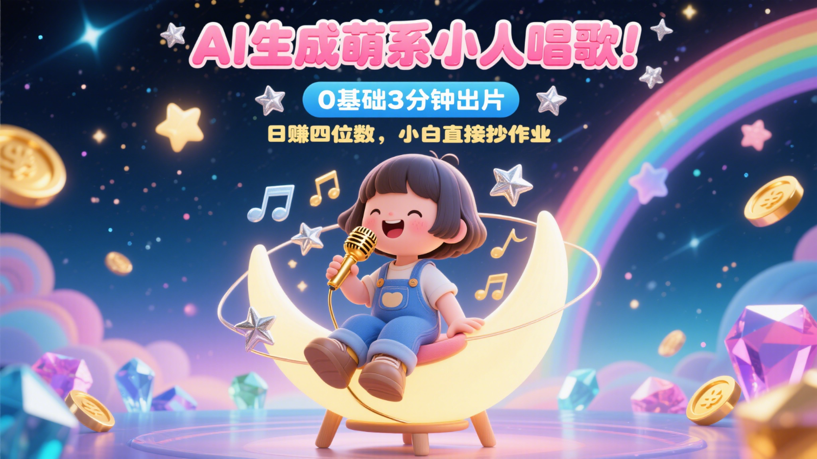 AI生成萌系小人唱歌！0基础3分钟出片，28个作品涨粉9万，日赚四位数，小白直接抄作业-LH资源分享网