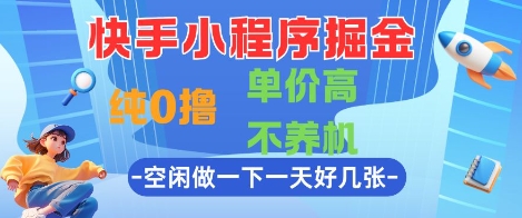 快手小程序掘金，纯0撸，单价高不养机 利用空闲时间做一做，一天好几张【揭秘】-LH资源分享网