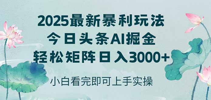 今日头条2025年最新暴利玩法，思路简单，复制粘贴，轻松实现矩阵日入3000+-LH资源分享网
