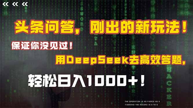 头条问答，刚出的新玩法！保证你没见过！结合Deepseek高效答题，轻松日…-LH资源分享网