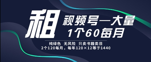租视频号，一个60每月，2个120.纯绿色、无风险，常年租【揭秘】-LH资源分享网