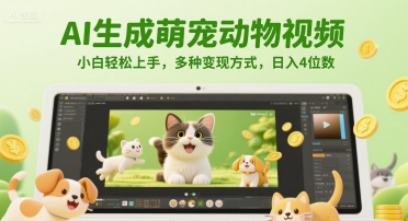 AI生成萌宠动物视频，小白轻松上手，多种变现方式，日入4位数-LH资源分享网