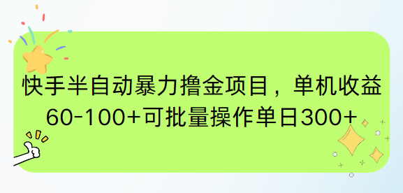 快手半自动暴力撸金项目，单机收益60-100+可批量操作单日300+-LH资源分享网
