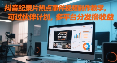 抖音纪录片热点事件视频制作教学，可过伙伴计划，多平台分发撸收益-LH资源分享网