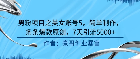 男粉项目之美女账号5，简单制作，条条爆款原创，7天引流5000+-LH资源分享网