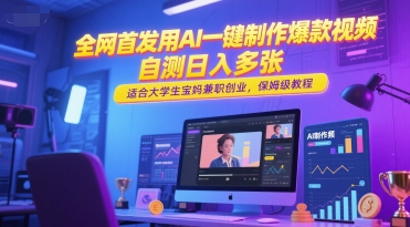 全网首发用AI一键制作爆款视频，自测日入多张，适合大学生宝妈兼职创业，保姆级教程-LH资源分享网