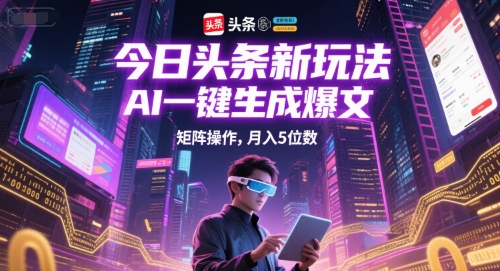 今日头条新玩法，AI一键生成爆文，矩阵操作，月入5位数-LH资源分享网