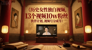 历史女性独白视频，13个视频10w粉丝，伙伴计划，视频号分成等-LH资源分享网