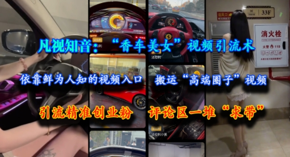 凡视知音：“香车美女”视频引流术，依靠鲜为人知的视频入口，搬运“高端圈子”视频，引流精准创业粉，评论区一堆“求带”-LH资源分享网