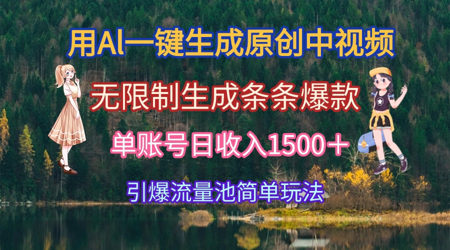 用Al一键生成原创中视频，无限制生成条条爆款，单账号日收入1500＋引爆…-LH资源分享网
