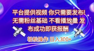 平台提供视频,你只需要发布, 无需粉丝基础,不看播放量,发布成功即获报酬,日入3张【揭秘】-LH资源分享网
