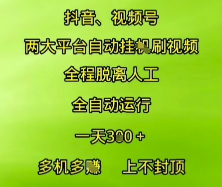 抖音视频号两大平台自动运行，全程脱离人工，自动获取收益，一天3张+，多机多挣，上不封顶【揭秘】-LH资源分享网
