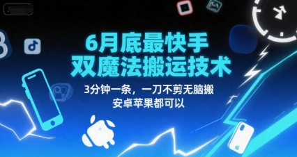6月底最新快手双魔法搬运技术，3分钟一条，一刀不剪无脑搬，安卓苹果都可以-LH资源分享网