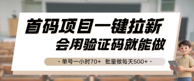首码项目一键拉新，会用验证码就能做 单号一小时70+，批量做每天5张【揭秘】-LH资源分享网