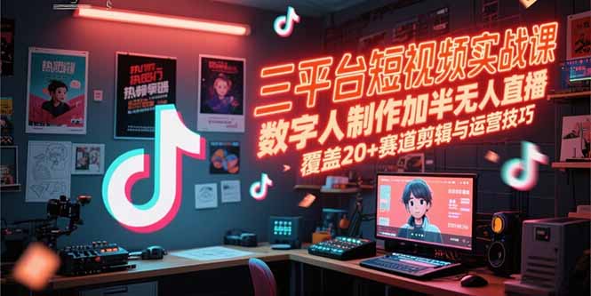 三平台短视频实战课，数字人制作加半无人直播，覆盖20+赛道剪辑与运营技巧-LH资源分享网