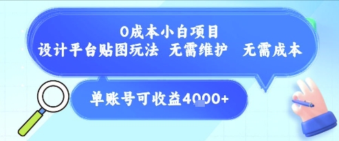 0成本小白项目，设计平台贴图玩法，无需维护，无需成本，单账号单月可产生收益4k+-LH资源分享网