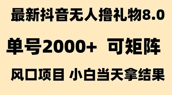 抖音无人撸礼物8.0玩法 全新风口 见效果快 全无人 单号当天产出2000+-LH资源分享网