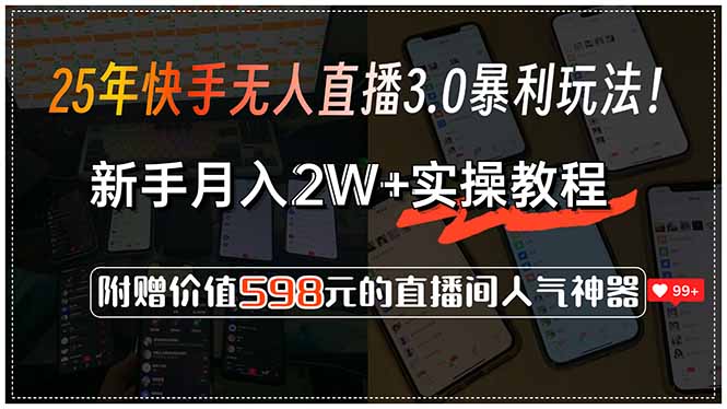 25年快手无人直播3.0暴利玩法！，新手月入2W+实操教程，附赠价值598元…-LH资源分享网