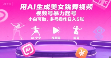用AI生成美女跳舞视频，视频号暴力起号，小白可做，多号操作日入5张-LH资源分享网