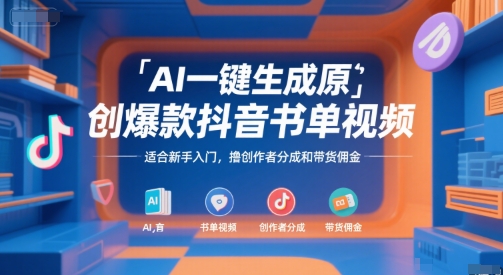 AI一键生成原创爆款抖音书单视频，适合新手入门，撸创作者分成和带货佣金【揭秘】-LH资源分享网