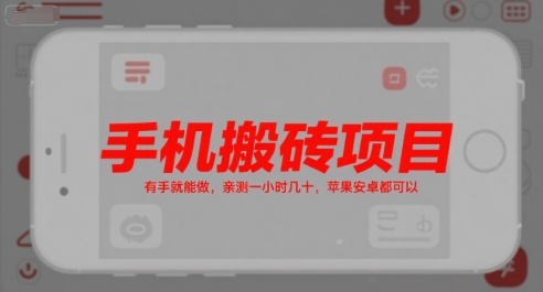 手机搬砖项目，有手就能做，亲测一小时几十，苹果安卓都可以-LH资源分享网