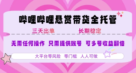B站悬赏带货全托管，自测稳定，只需提供账号，无需基础，小白宝妈轻松上手，单日稳定3张【揭秘】-LH资源分享网