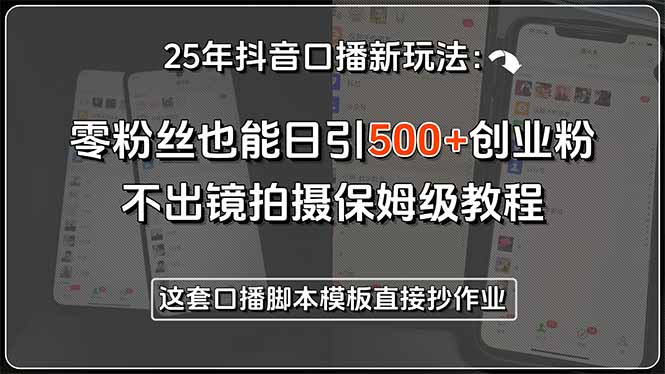 25年抖音口播新玩法：零粉丝也能日引500+创业粉，不出镜拍摄保姆级教程…-LH资源分享网