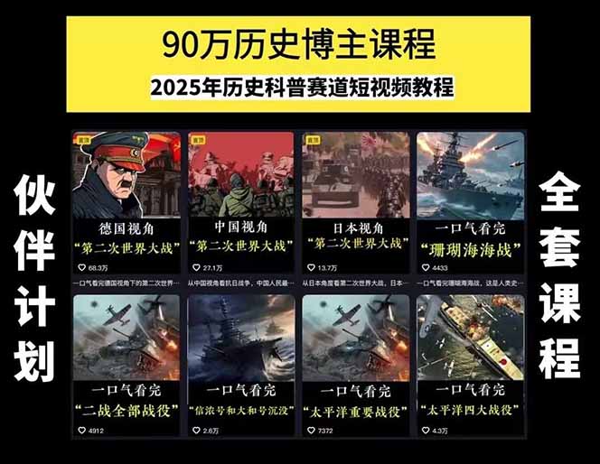 图片[1]-历史短视频赛道变现课，百集素材库应用，文案剪辑技巧，账号运营全案-LH资源分享网