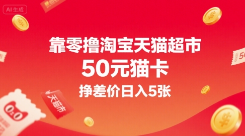 靠零撸淘宝天猫超市50元猫卡，挣差价日入5张-LH资源分享网