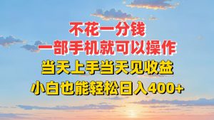 不花一分钱，一部手机就可以操作，当天上手当天见收益，小白也能轻松日入400+-LH资源分享网