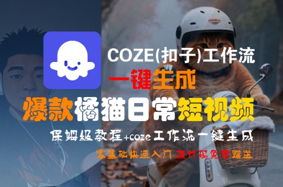 COZE(扣子)工作流一键生成爆款橘猫日常短视频，保姆级教程，零基础快速入门-LH资源分享网