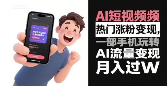 AI短视频热门涨粉变现，一部手机玩转AI流量变现，月入过W-LH资源分享网