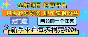 全新项目 种草平台 只需要转发任务视频 即可获得收益 新手小白每天300+-LH资源分享网