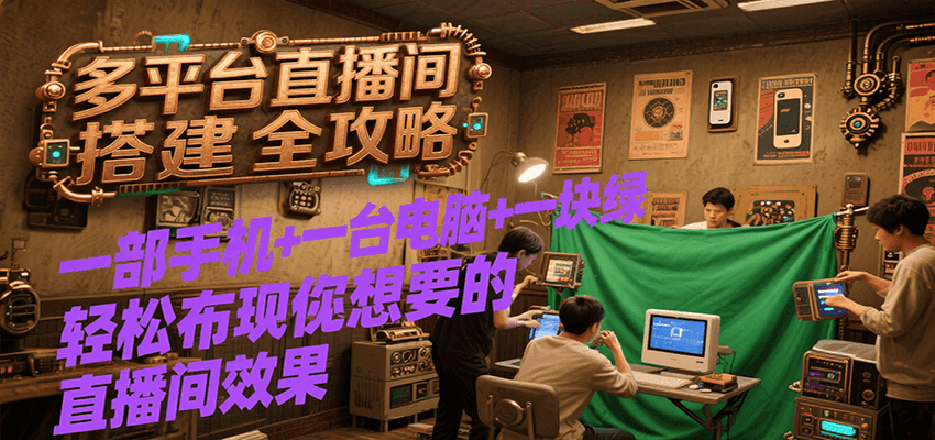 多平台直播间搭建全攻略，一部手机+一台电脑+一块绿布轻松实现你想要的直播间效果-LH资源分享网