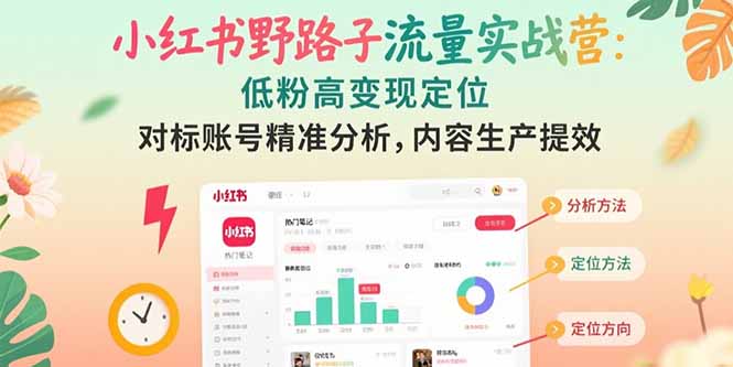 小红书野路子流量实战营：低粉高变现定位 对标账号精准分析 内容生产提效-LH资源分享网