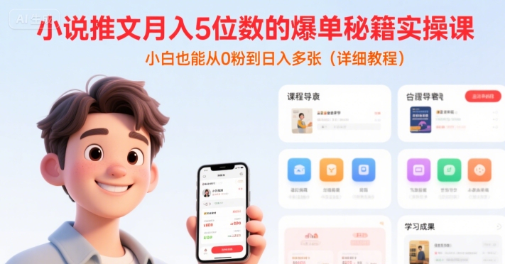 小说推文月入5位数的爆单秘籍实操课，，小白也能从0粉到日入多张(详细教程)-LH资源分享网