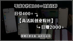零成本秒加100+创业社群，日引400+高活跃创业粉丝，日赚2000+，附赠社…-LH资源分享网