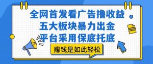 全网首发看广告撸收益,五大板块暴力出金,平台采用保底托底,挣钱是如此轻松作【揭秘】-LH资源分享网