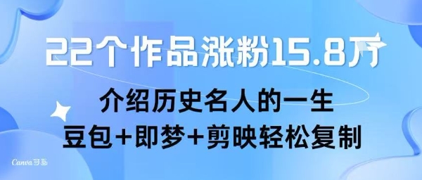 22个作品涨粉15.8W ，介绍历史名人的一生 ， 豆包+即梦+剪映轻松复制-LH资源分享网