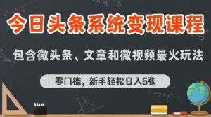 今日头条AI玩法系统课程，最新前沿变现玩法拆解，零门槛，新手轻松日入5张-LH资源分享网