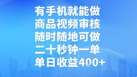 有手机就能做，商品视频审核，随时随地可做，二十秒钟一单，单日收益【揭秘】-LH资源分享网
