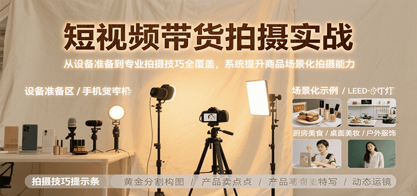 短视频带货拍摄实战，从设备准备到专业拍摄技巧全覆盖，系统提升商品场景化拍摄能力-LH资源分享网