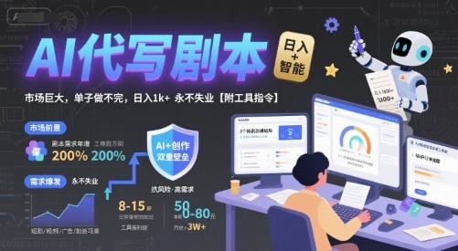 AI代写剧本，市场巨大，单子做不完，日入1k+ 永不失业【附工具指令】-LH资源分享网