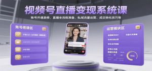 视频号直播变现系统课，账号开通装修、直播全流程准备、私域流量运营、成交转化技巧等-LH资源分享网