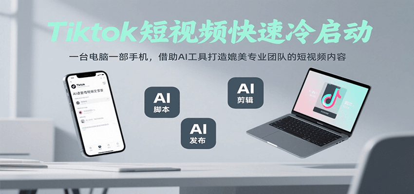 Tiktok短视频快速冷启动，一台电脑一部手机，借助AI工具打造媲美专业团队的短视频内容-LH资源分享网
